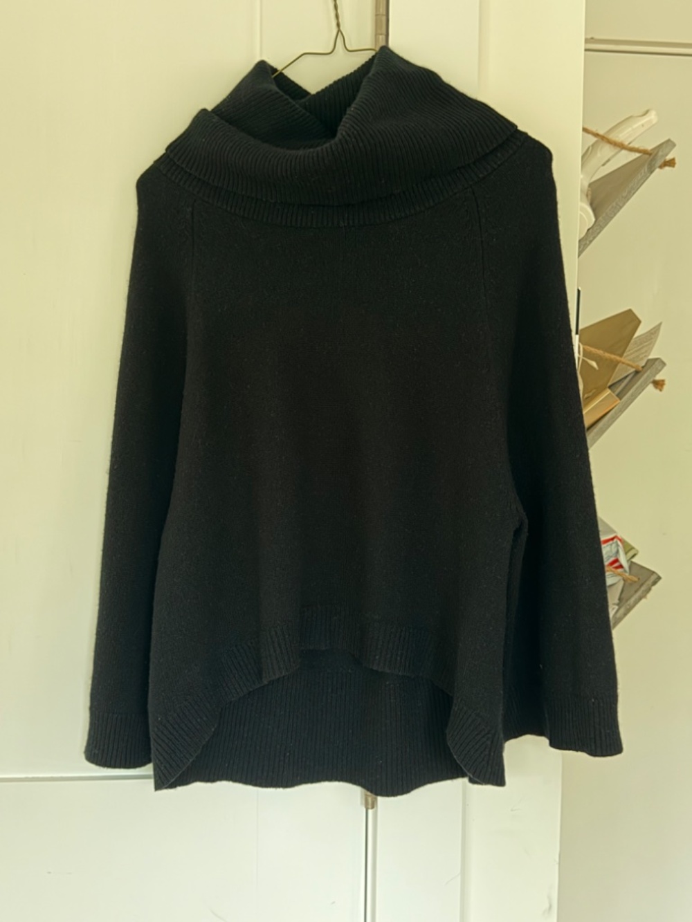 Theory 100% Cashmere Black Turtleneck Drape Crop Wide Sleeves Women's S/P